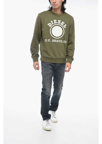 Bluze de trening Diesel Brushed Cotton S-Ginn-K35 Sweatshirt With Logo Print Green Barbati (BM 15200944) 4