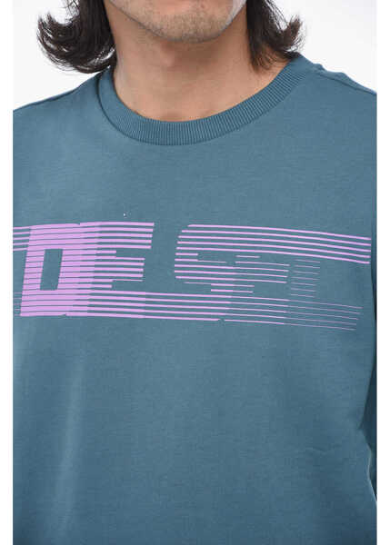 Bluze de trening Diesel Brushed Cotton S-Ginn-E3 Crewneck Sweatshirt With Logo Print Light Blue Barbati (BM 15201124) 3