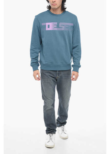 Bluze de trening Diesel Brushed Cotton S-Ginn-E3 Crewneck Sweatshirt With Logo Print Light Blue Barbati (BM 15201124) 4
