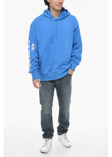 Bluze de trening Diesel Brushed Cotton S-Macs-G7 Printed Hoodie Light Blue Barbati (BM 15201130) 4