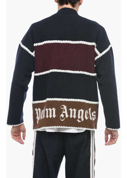 Cardigane Palm Angels Zipped Wool Monogram Cardigan Blue Barbati (BM 15201184) 2