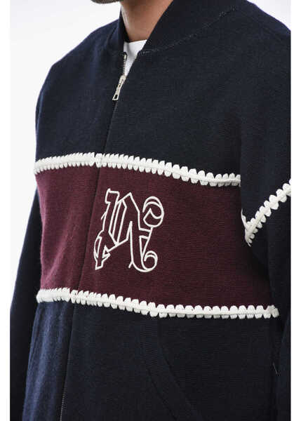 Cardigane Palm Angels Zipped Wool Monogram Cardigan Blue Barbati (BM 15201184) 3