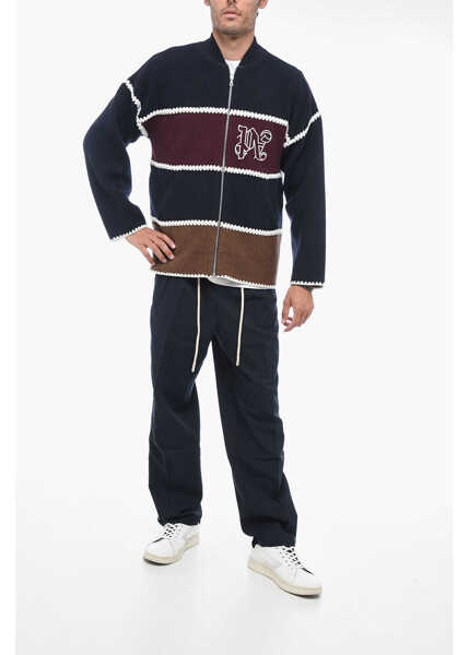 Cardigane Palm Angels Zipped Wool Monogram Cardigan Blue Barbati (BM 15201184) 4