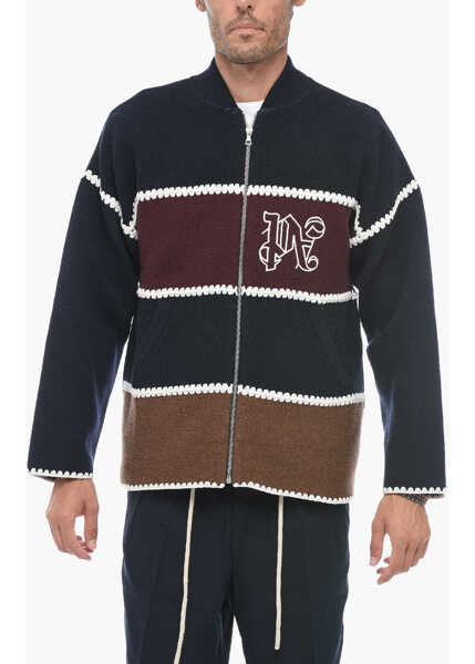 Cardigane Palm Angels Zipped Wool Monogram Cardigan Blue Barbati (BM 15201184) 1