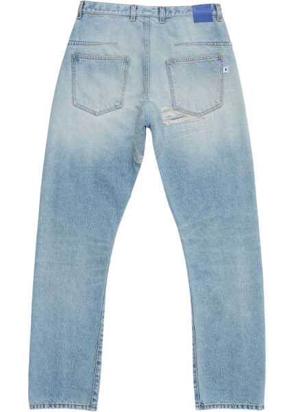 Blugi drepti Marcelo Burlon Vintage Effect Twist Denims With Patchwork 17Cm Light Blue Barbati (BM 15209392) 2