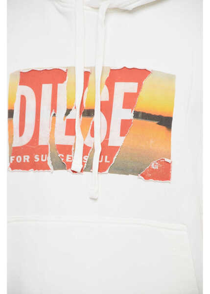 Bluze de trening Diesel Brushed Cotton S-Macs-Poff-L1 Hoodie With Distressed Effcet White Barbati (BM 15210142) 3