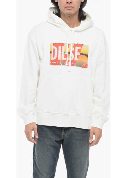 Bluze de trening Diesel Brushed Cotton S-Macs-Poff-L1 Hoodie With Distressed Effcet White Barbati (BM 15210142) 1