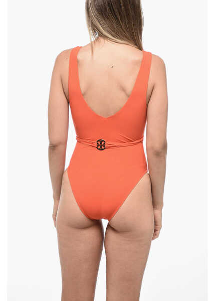 Costume de baie intregi Tory Burch Pudded Cups Swimsuit With Logoed Belt Orange Femei (BM 15218284) 2