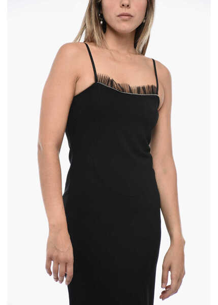 Rochii lungi Off-White Slip Dress With Ruffled Hem Black Femei (BM 15218431) 4