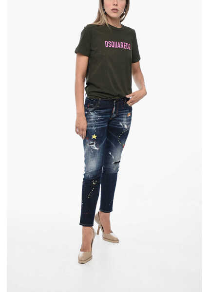 Blugi skinny DSQUARED2 Skinny Monster Maze Denims With Embroderies 14,5Cm Blue Femei (BM 15218527) 4