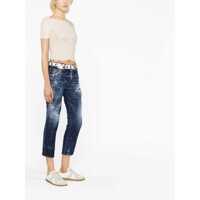 Blugi drepti DSQUARED2 Dama - Blugi drepti DSQUARED2 Twinphony Cool Girl Cropped Denims With Paint Splatter Motif Blue Femei (BM 15218530) - B-mall.ro