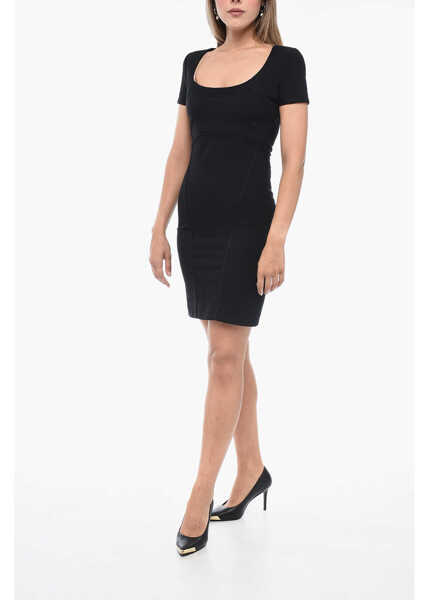 Rochii scurte DSQUARED2 Short-Sleeved Jersey Sheath Dress With Embroidered Details Black Femei (BM 15218689) 1