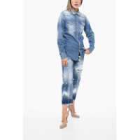 Camasi de blugi Dama - Camasi de blugi DSQUARED2 Stretch Denim Saharan Shirt With Snap Buttons Light Blue Femei (BM 15218701) - B-mall.ro