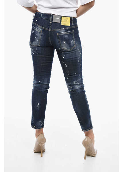 Blugi skinny DSQUARED2 Crop Jeans Jennifer Fit With Distressed Details 14Cm Blue Femei (BM 15218713) 2