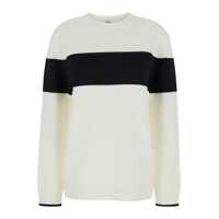 Pulovere White Sweater With Contrasting Stripe In Cotton Blend Woman Femei