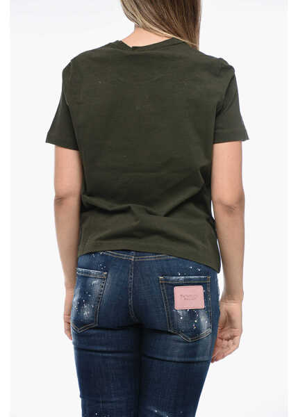 Tricouri DSQUARED2 Distressed T-Shirt With Logo Print Military Green Femei (BM 15231694) 2