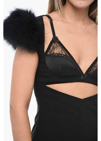 Rochii scurte DSQUARED2 Cut-Out Goth Sheath Dress With Feathered Detail Black Femei (BM 15231697) 3