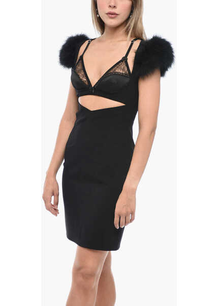 Rochii scurte DSQUARED2 Cut-Out Goth Sheath Dress With Feathered Detail Black Femei (BM 15231697) 4