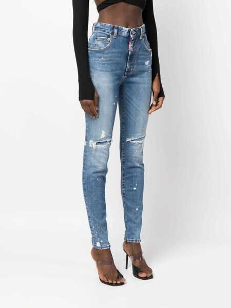 Blugi skinny DSQUARED2 High Waisted Twiggy Denims With Aci-Wash Effect 12Cm Blue Femei (BM 15231703) 3
