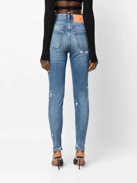 Blugi skinny DSQUARED2 High Waisted Twiggy Denims With Aci-Wash Effect 12Cm Blue Femei (BM 15231703) 4