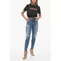Blugi skinny DSQUARED2 Dama - Blugi skinny DSQUARED2 High Waisted Twiggy Denims With Aci-Wash Effect 12Cm Blue Femei (BM 15231703) - B-mall.ro