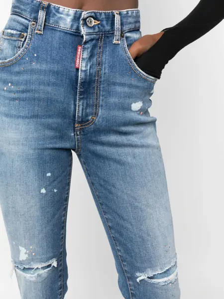 Blugi skinny DSQUARED2 High Waisted Twiggy Denims With Aci-Wash Effect 12Cm Blue Femei (BM 15231703) 5