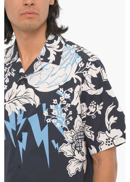 Camasi casual Neil Barrett Short Sleeved Loose Fit Hawaiian Bolts Shirt Blue Barbati (BM 15249028) 3