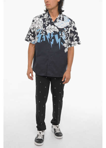Camasi casual Neil Barrett Short Sleeved Loose Fit Hawaiian Bolts Shirt Blue Barbati (BM 15249028) 4