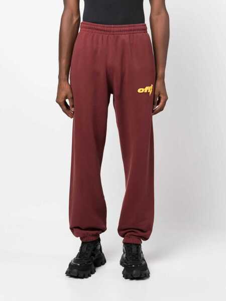Pantaloni de trening Off-White Brushed Cotton Joggers With Drawstring Waist Burgundy Barbati (BM 15249055) 3