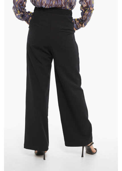 Pantaloni office OBLO UNIQUE Wide Leg Stretch Fabric Single-Pleat Pants Blue Femei (BM 15249106) 2
