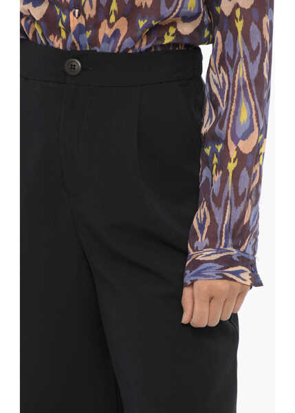 Pantaloni office OBLO UNIQUE Wide Leg Stretch Fabric Single-Pleat Pants Blue Femei (BM 15249106) 3