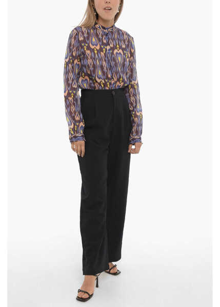 Pantaloni office OBLO UNIQUE Wide Leg Stretch Fabric Single-Pleat Pants Blue Femei (BM 15249106) 4