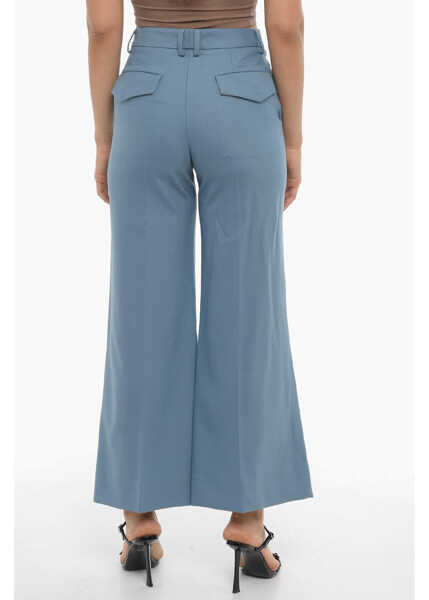 Pantaloni office EUDON CHOI Wide Leg Wool Pants With Ankle Slit Blue Femei (BM 15249376) 2