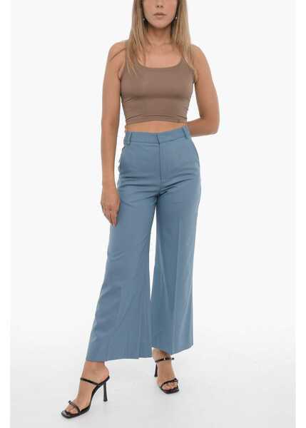 Pantaloni office EUDON CHOI Wide Leg Wool Pants With Ankle Slit Blue Femei (BM 15249376) 4