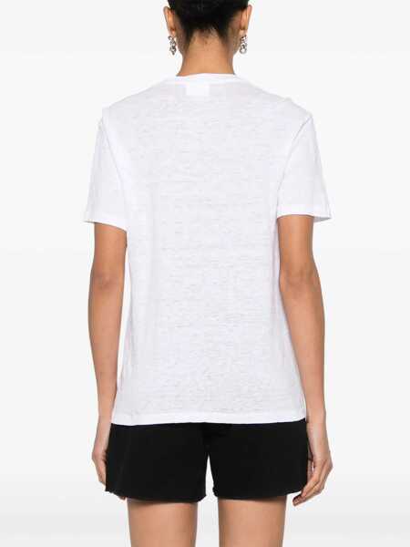 Tricouri Isabel Marant White Crewneck T-Shirt With Contrasting Logo Print In Linen Woman WHITE Femei (BM 15255673) 4