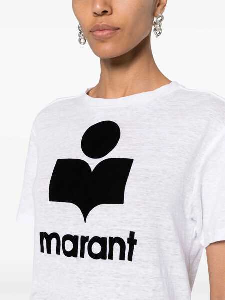 Tricouri Isabel Marant White Crewneck T-Shirt With Contrasting Logo Print In Linen Woman WHITE Femei (BM 15255673) 5