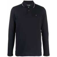 Tricouri Polo Blue Long Sleeve Polo Shirt With Logo Embroidery In Stretch Cotton Man Barbati