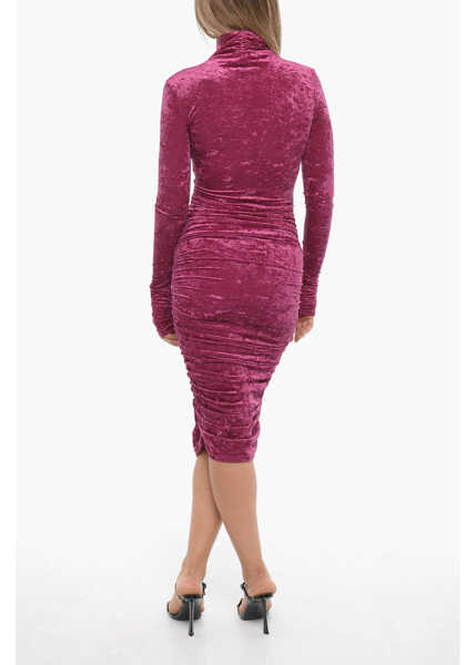 Rochii lungi THE ANDAMANE Long-Sleeved Velvet Draped Dress Pink Femei (BM 15276250) 2