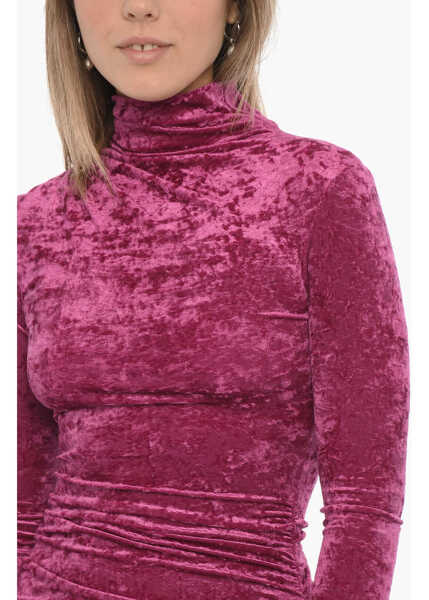 Rochii lungi THE ANDAMANE Long-Sleeved Velvet Draped Dress Pink Femei (BM 15276250) 3