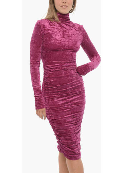 Rochii lungi THE ANDAMANE Long-Sleeved Velvet Draped Dress Pink Femei (BM 15276250) 4
