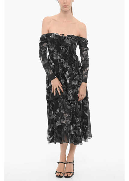 Rochii lungi AllSaints Long Sleeve Printed Devyn Peggy Maxi Dress Black Femei (BM 15276310) 4