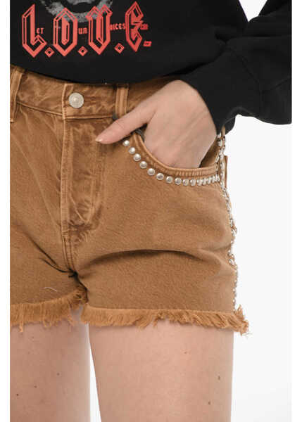 Pantaloni scurti AllSaints Frayed Hem Heidi Shorts With Studs Brown Femei (BM 15276313) 3