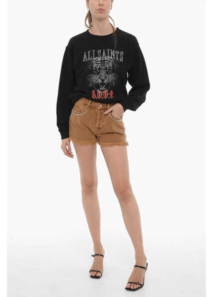 Pantaloni scurti AllSaints Frayed Hem Heidi Shorts With Studs Brown Femei (BM 15276313) 4