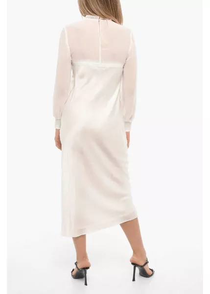 Rochii lungi AllSaints Satin Bailey Dress With Lace Trims White Femei (BM 15276448) 2