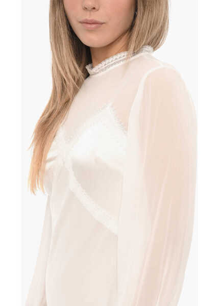 Rochii lungi AllSaints Satin Bailey Dress With Lace Trims White Femei (BM 15276448) 3