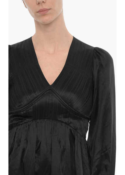 Rochii scurte AllSaints Satin Esta Empire Dress With Ruches Black Femei (BM 15276490) 3