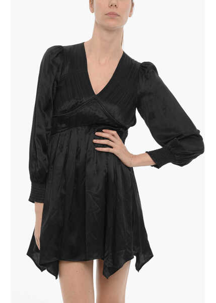 Rochii scurte AllSaints Satin Esta Empire Dress With Ruches Black Femei (BM 15276490) 4