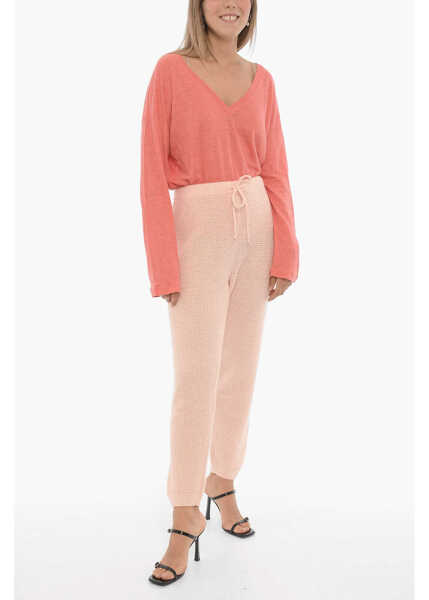 Pantaloni casual American Vintage Solid Color Wool Blend Pants With Elastic Waistband Pink Femei (BM 15276499) 4