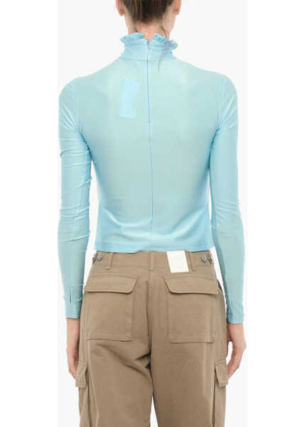 Bluze ADRIANA HOT COUTURE Turtleneck Top With Rhinestone Logo Light Blue Femei (BM 15276637) 2