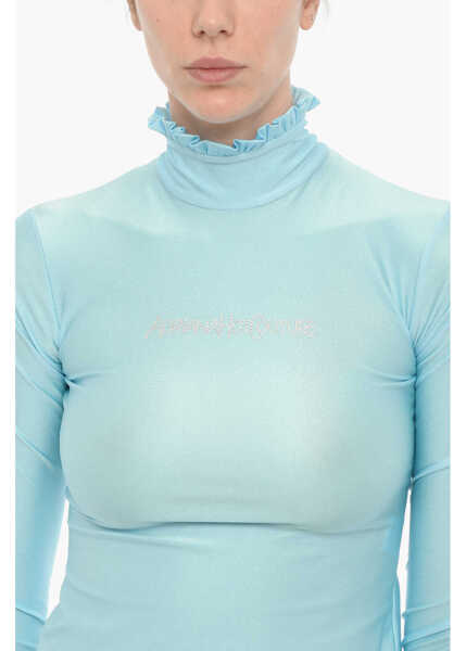 Bluze ADRIANA HOT COUTURE Turtleneck Top With Rhinestone Logo Light Blue Femei (BM 15276637) 3